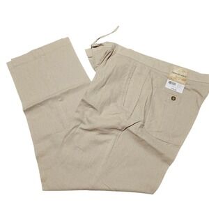 Paradise Shores Linen Blend Wide Leg Drawstring Zip‎ Pant Size 36L/32